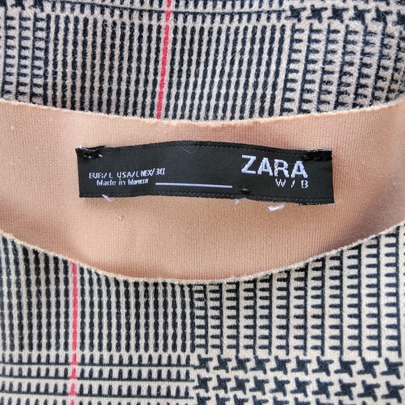 Zara Women's Long Sleeve Glenn Plaid Micro Houndstooth Knit Blouse Size Medium - Picture 11 of 12